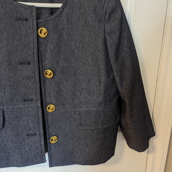 Kasper Dark Grey Cotton Blend Stretchy Jean Gold Gold Anchor Button Blazer (6P) - Picture 7 of 13